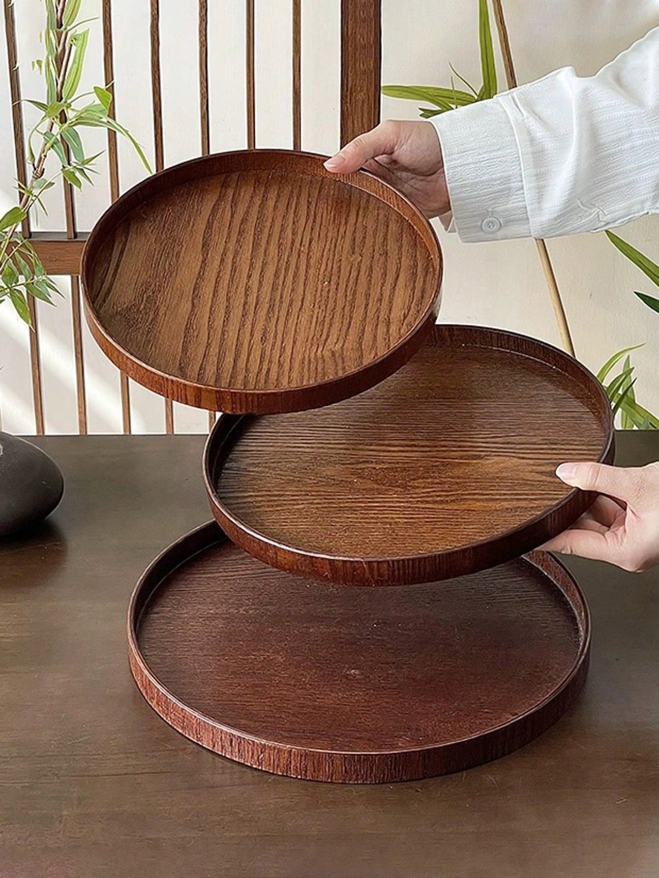 Wooden Serving Tray - 1 adet/3 adet Doğal Ahşap Servis