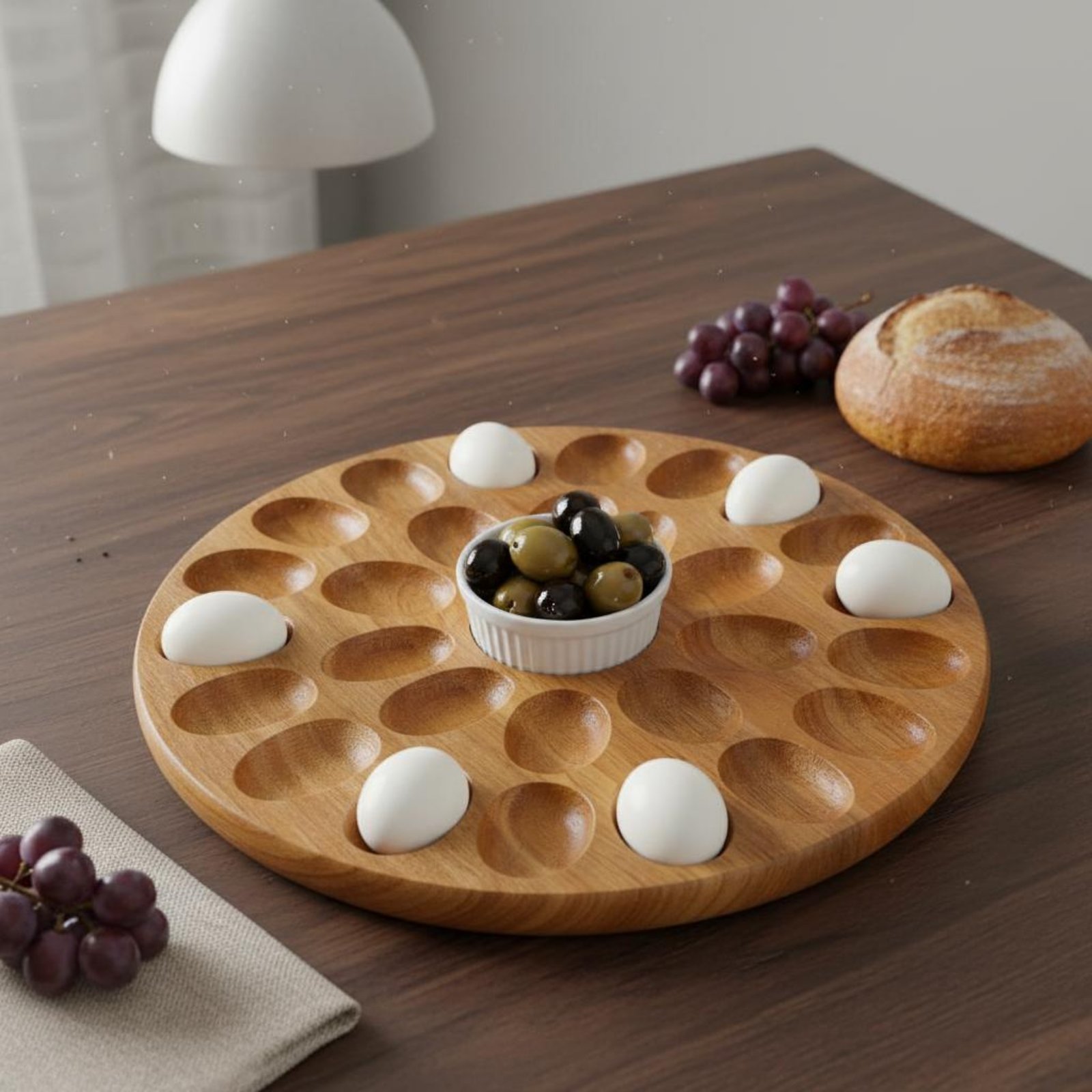 Wooden Serving Tray - Çift Taraflı Ahşap Oval Tepsi Doğal